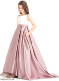 Moriah Neck Pockets Ball-Gown/Princess Bow(s) With Sweep Junior Bridesmaid Dresses Satin Scoop Train