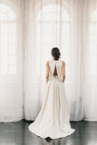 Simple Two Piece Ivory Satin A Line Long Beach Wedding Dresses