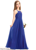 Neckline Chiffon Lace Junior Bridesmaid Dresses Square Cierra A-Line Floor-Length