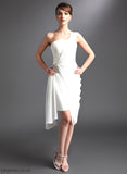 With One-Shoulder Sheath/Column Cocktail Dresses Cocktail Chiffon Asymmetrical Margery Beading Ruffle Dress