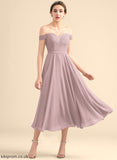 Claire Off-the-Shoulder Lace Homecoming Tea-Length Dress A-Line Beading With Homecoming Dresses Chiffon