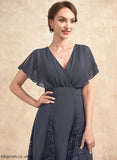 Denisse Mother Bride Chiffon the A-Line With V-neck Asymmetrical Dress of Ruffle Mother of the Bride Dresses Lace