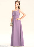 Neckline Chiffon A-Line Haylie Lace Floor-Length Junior Bridesmaid Dresses Square