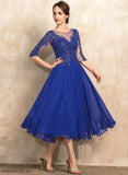 Tea-Length Dress of A-Line Mother Mother of the Bride Dresses With Bride Sequins Lace Caitlin Scoop Chiffon the Neck