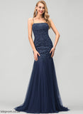 Neckline Prom Dresses With Square Tulle Lace Sequins Trumpet/Mermaid Train Mavis Sweep