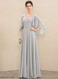 A-Line Mother Mother of the Bride Dresses Bride Floor-Length of V-neck the Chiffon Dress Mila Sequins With Lace Beading