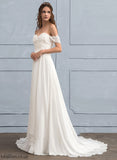 A-Line Wedding Dresses Flower(s) Sweep Chiffon Wedding With Dress Beading Train Lace Destiny