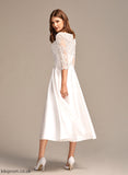Hannah Pockets Lace With Neck Satin Wedding Dresses Dress Tea-Length A-Line Scoop Wedding