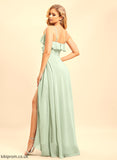 Neckline Embellishment Length Fabric Floor-Length Silhouette V-neck SplitFront Ruffle A-Line Nina Bridesmaid Dresses