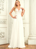 Wedding Dress Sweep With Chiffon Train Makenzie Lace V-neck A-Line Lace Wedding Dresses