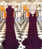 Halter Burgundy Backless Long Backless Halter Mermaid Fitted Sexy Evening Dresses