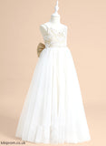 Girl Shyla V-neck Floor-length Lace/Bow(s) Ball-Gown/Princess Flower Dress With Satin/Tulle Flower Girl Dresses Sleeveless -
