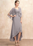 A-Line the Chiffon Ruffle Bride of Dress Mother Mother of the Bride Dresses With Asymmetrical Courtney V-neck