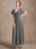 A-Line Ankle-Length of V-neck Mother Christina With the Ruffle Mother of the Bride Dresses Dress Beading Bride Chiffon