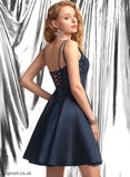 Homecoming Square Lace Short/Mini A-Line With Homecoming Dresses Rebecca Neckline Dress Satin