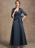 Dress of A-Line Mother Satin Louise Ankle-Length Mother of the Bride Dresses the Bow(s) V-neck Bride With