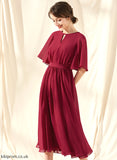 Dress Ruffle With A-Line Cocktail Dresses Chiffon Tea-Length Scoop Cocktail Rayna Bow(s) Neck