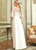 Asymmetrical Scoop Satin Wedding Dress Jaidyn A-Line Wedding Dresses Lace Neck
