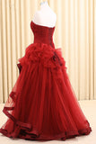 Red A Line Floor Length Sweetheart Strapless Sleeveless Mid Back Ruffles Prom Dresses