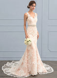 Chapel Lace Dress With V-neck Train Tulle Wedding Sophia Beading Wedding Dresses Trumpet/Mermaid