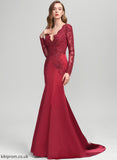 Sequins Prom Dresses V-neck Satin Sweep Lace Rita Trumpet/Mermaid With Train