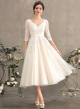 Wedding Erika Lace Tulle Dress Wedding Dresses V-neck Ball-Gown/Princess Tea-Length