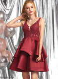 Viviana Lace Homecoming Dresses Beading With Short/Mini Satin Sequins Dress V-neck Homecoming A-Line