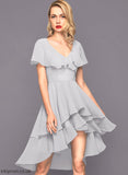 Dress With Asymmetrical A-Line Kitty Chiffon Cascading Cocktail V-neck Cocktail Dresses Ruffles