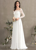Chiffon A-Line Floor-Length Wedding Dress With Lace Off-the-Shoulder Wedding Dresses Lace Carolyn