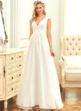 Chiffon Floor-Length A-Line Wedding Dress Wedding Dresses Lace Jazlynn V-neck