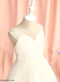 Flower Ruffles/Beading Flower Girl Dresses A-Line With Sleeveless Knee-length V-neck - Leila Tulle Girl Dress