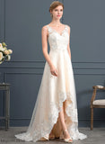 Denise Asymmetrical Dress A-Line Wedding Dresses V-neck Lace With Wedding Tulle