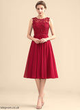 Scoop A-Line Homecoming Dresses Chiffon With Amira Knee-Length Lace Lace Neck Dress Homecoming Beading