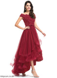Bow(s) Homecoming Dresses A-Line Tulle Lace Asymmetrical Homecoming Off-the-Shoulder With Dress Abbie Beading