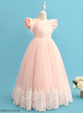 Makena Floor-length With Scoop Short Ruffles/Feather/Bow(s) Flower Girl Dresses Sleeves Dress - Neck Lace Girl Flower Ball-Gown/Princess
