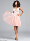 Alyson Beading Tulle Homecoming V-neck Knee-Length Dress Sequins With Lace A-Line Homecoming Dresses