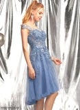 Sequins Neck Homecoming Dresses Tulle Asymmetrical Homecoming Scoop A-Line With Lace Dress Olive