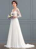 With Chiffon Sequins Lace V-neck Wedding A-Line Dress Sweep Beading Wedding Dresses Train Ali