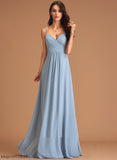 Neckline Embellishment A-Line Fabric Silhouette V-neck Length Ruffle Floor-Length Lacey Bridesmaid Dresses