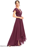 Neckline CascadingRuffles V-neck Length Silhouette A-Line Lace Embellishment Fabric Asymmetrical Nataly Floor Length Bridesmaid Dresses