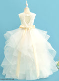 Neck Ball-Gown/Princess Floor-length Flower Girl Dresses Sleeveless Dress Flower Bow(s) Girl - (Detachable Satin/Tulle/Lace Scoop sash) With June