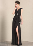 Allison Bride Ruffles Dress the A-Line Mother of the Bride Dresses Beading With Front Floor-Length Split Cascading of Mother V-neck Chiffon