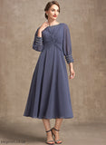 With Bride Mother of the Bride Dresses Neck A-Line Dress Scoop Chiffon Joanna Tea-Length Beading Ruffle Mother the of