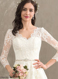 Jan Ball-Gown/Princess Sequins Lace Wedding Dresses Train Wedding Dress Tulle Chapel V-neck Beading With