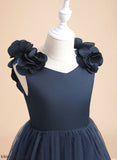 Flower Presley Flower Girl Dresses Satin/Tulle Girl With Dress V-neck Sleeveless A-Line Tea-length Flower(s)/Bow(s) -