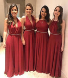 Elegant A Line Chiffon Red Crystal Maid of Honor, Bridesmaid Dresses with STB20459