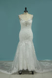 Open Back Mermaid Wedding Dresses Spaghetti Straps Tulle With Applique And
