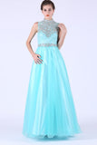 High Neck Prom Dresses Tulle & Lace With Beading A