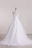 Wedding Dress A Line V-Neck Lace And Tulle With Applique Chapel