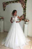 Bateau A Line Wedding Dresses Tulle With Applique Sweep